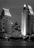 Vertical The San Diego Skyline at Night landscape black and white Photography