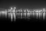 Horizontal The San Diego Skyline from Coronado Island at Night black and white Photographs