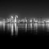 Square The San Diego Skyline from Coronado Island at Night black and white Photographs