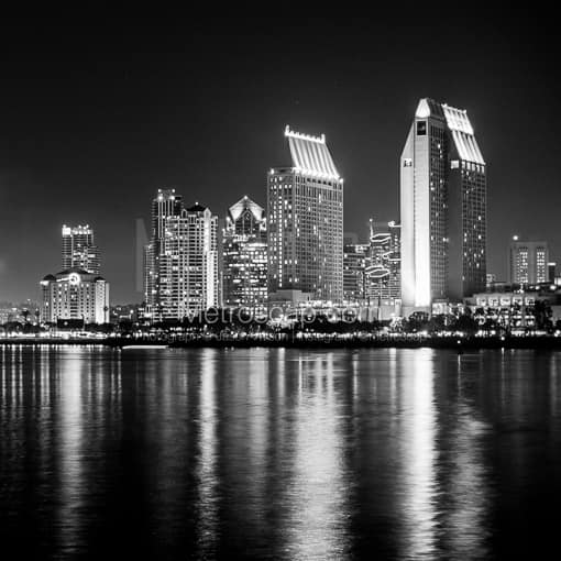 The San Diego Skyline from Coronado Island -- San Diego Black and White Photos