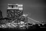 Horizontal The San Diego Skyline and USS Midway at Night landscape black and white Photography