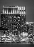 Vertical The San Diego Skyline and USS Midway at Night landscape black and white Photography