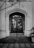 Vertical The Ableist Entrance of Moses Hall black and white Photos