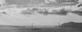 Panoramic The Golden Gate Bridge and Alcatraz in the San Francisco Bay black and white Photos