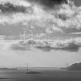 Square The Golden Gate Bridge and Alcatraz in the San Francisco Bay black and white Photos