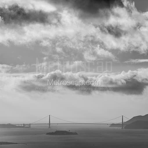 The Golden Gate Bridge and Alcatraz in the San Francisco Bay -- San Francisco Black and White Photos