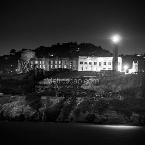 Alcaraz Island at Night -- San Francisco Black and White Photos