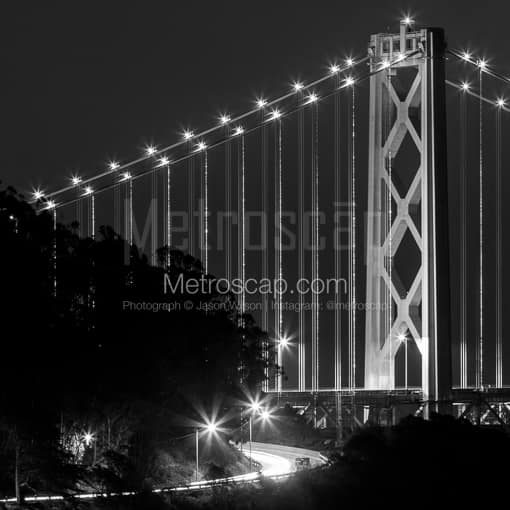 The Bay Bridge Lights at Night -- San Francisco Black and White Photos