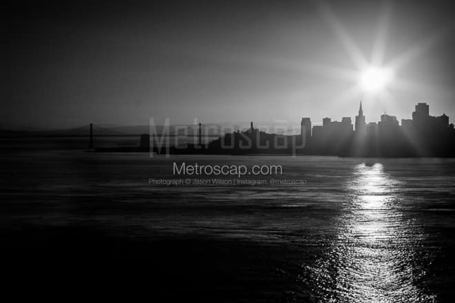 A Back-lit Bay Bridge and San Francisco Skyline at Dawn -- San Francisco Black and White Photos