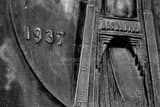 Horizontal A Bronze Relief of the Golden Gate Bridge black and white Photos