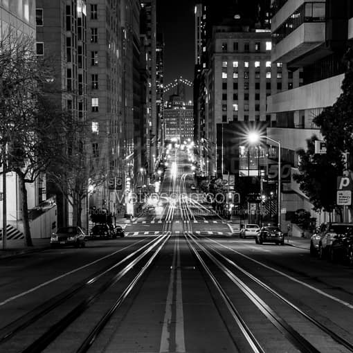 California Street at Night -- San Francisco Black and White Photos