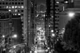 Horizontal Looking Down California Street and the Bay Bridge at Night black and white Photos