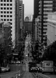 Vertical A US Mail Truck on California Street in Downtown San Francisco black and white Photos