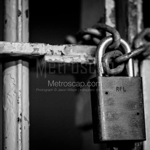 A Chain and Lock on a Cell Door at Alcatraz -- San Francisco Black and White Photos