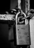 Vertical A Chain and Lock on a Cell Door at Alcatraz black and white Photos