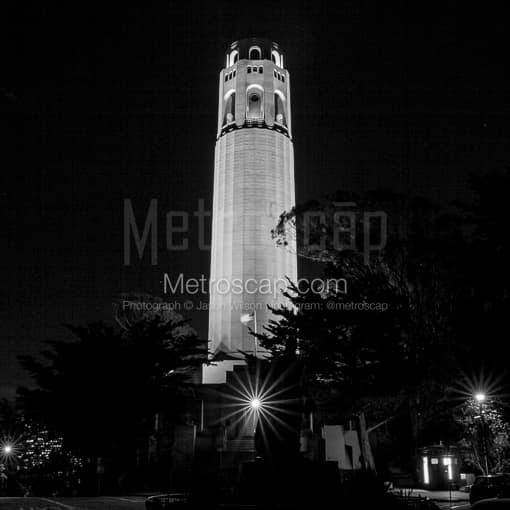 Coit Tower at Night -- San Francisco Black and White Photos