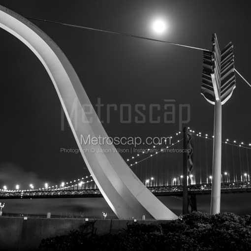 Cupids Arrow and Bay Bridge at Night -- San Francisco Black and White Photos