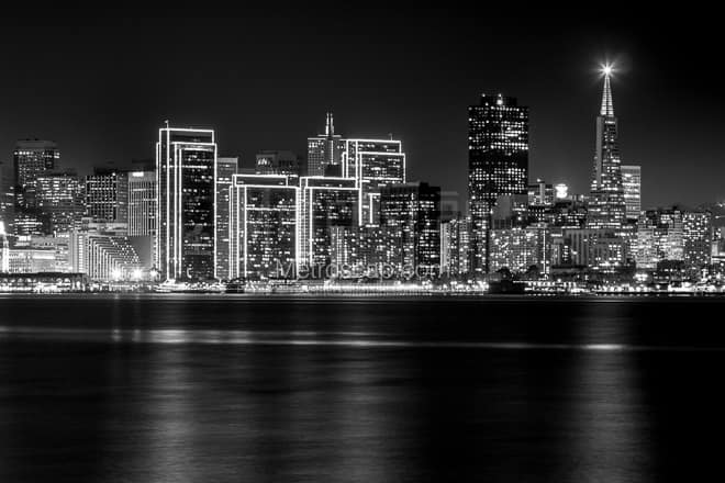The Downtown San Francisco Skyline at Night -- San Francisco Black and White Photos