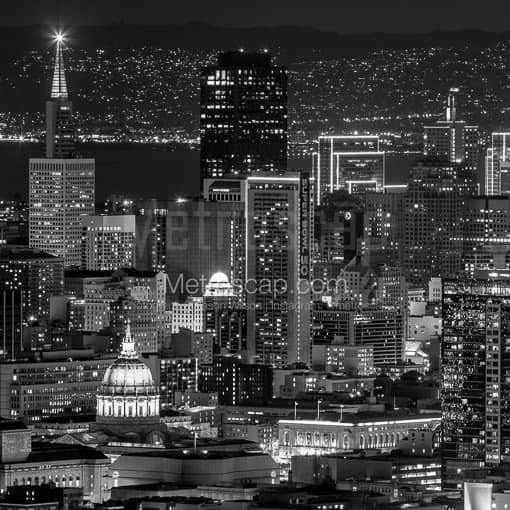 Downtown San Francisco at Night -- San Francisco Black and White Photos