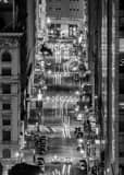 Vertical Downtown San Francisco Traffic at Night black and white Photos