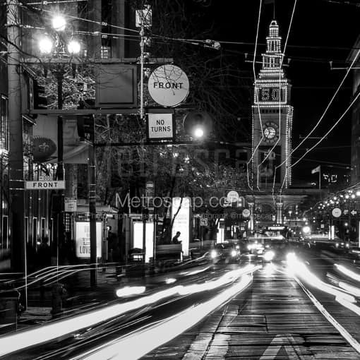The Ferry Building Dressed up for SB50 -- San Francisco Black and White Photos