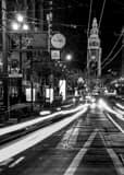 Vertical The Ferry Building Dressed up for SB50 black and white Photos