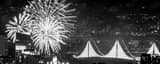 Panoramic Super Bowl 50 Celebration and Bridge Lighting Fireworks black and white Photos