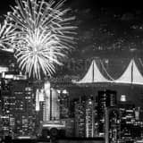Square Super Bowl 50 Celebration and Bridge Lighting Fireworks black and white Photos