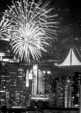 Vertical Super Bowl 50 Celebration and Bridge Lighting Fireworks black and white Photos