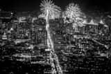 Horizontal Fireworks over the San Francisco Skyline at Night black and white Photos