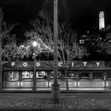 Square The Fog City Cafe under Coit Tower black and white Photos