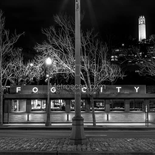 The Fog City Cafe under Coit Tower -- San Francisco Black and White Photos