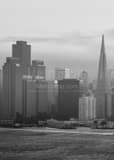 Vertical Late Afternoon Fog Engulfs the San Francisco Skyline black and white Photos