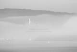 Horizontal A Small Sailboat under Fog on the San Francisco Bay black and white Photos