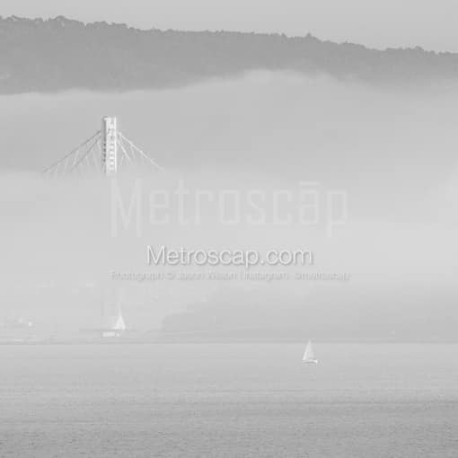 A Small Sailboat under Fog on the San Francisco Bay -- San Francisco Black and White Photos