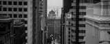 Panoramic A Foggy and Rainy view of California Street and Bay Bridge landscape black and white Photography