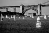 Horizontal Fort Point and Sailboats on the San Francisco Bay landscape black and white Photography
