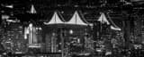 Panoramic The Fully Illuminated Bay Bridge at Night black and white Photos