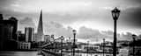 Panoramic Gaslights Line Pier 7 in San Francisco black and white Photos