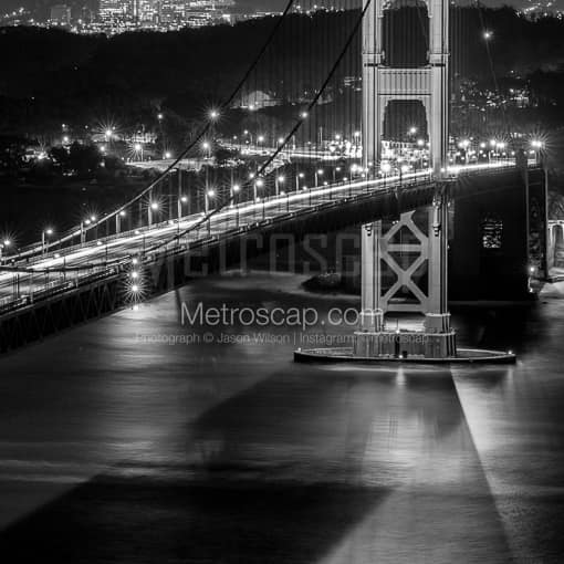 The Golden Gate Bridge Camino Real Span at Night -- San Francisco Black and White Photos