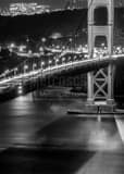 Vertical The Golden Gate Bridge Camino Real Span at Night black and white Photos