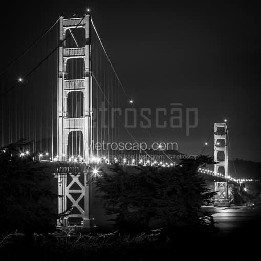 The Golden Gate Bridge over San Francisco Bay at Night -- San Francisco Black and White Photos