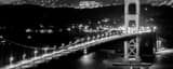 Panoramic The Golden Gate Bridge and Presidio at Night black and white Photos