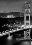 Vertical The Golden Gate Bridge and Presidio at Night black and white Photos