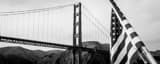 Panoramic The Golden Gate Bridge and US Flag black and white Photos