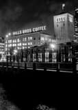Vertical Hills Brothers Coffee at Night landscape black and white Photography