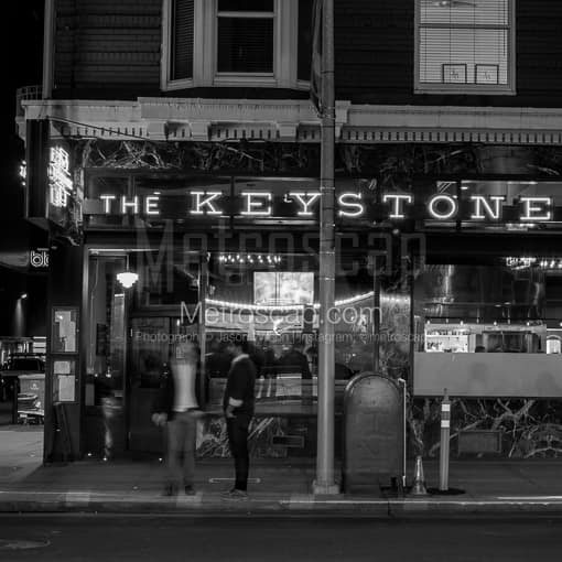 The Keystone at Night -- San Francisco Black and White Photos