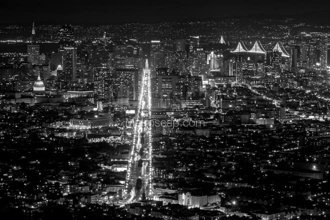 Market Street from Twin Peaks -- San Francisco Black and White Photos