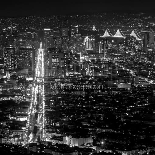 Market Street from Twin Peaks -- San Francisco Black and White Photos
