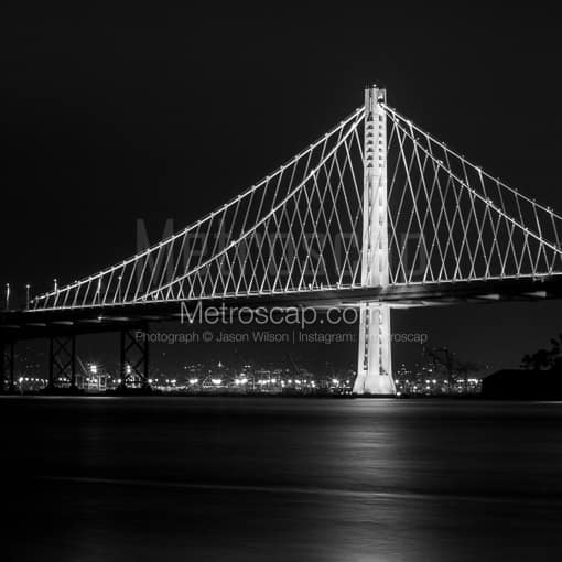 The New Bay Bridge on Clipper Cove at Night -- San Francisco Black and White Photos